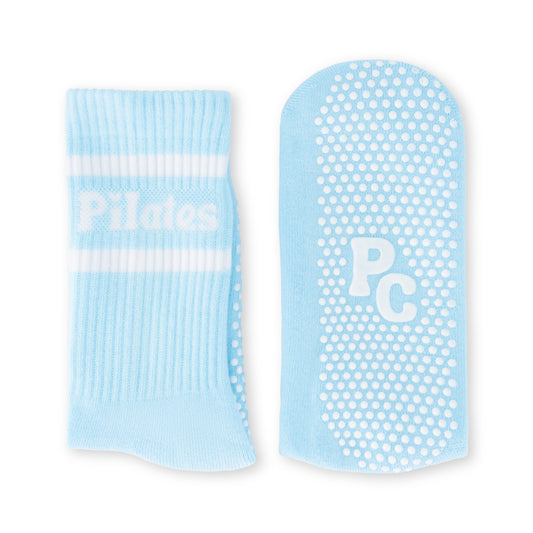 Light Blue Pilates Crew Socks With Rubber Grip 3