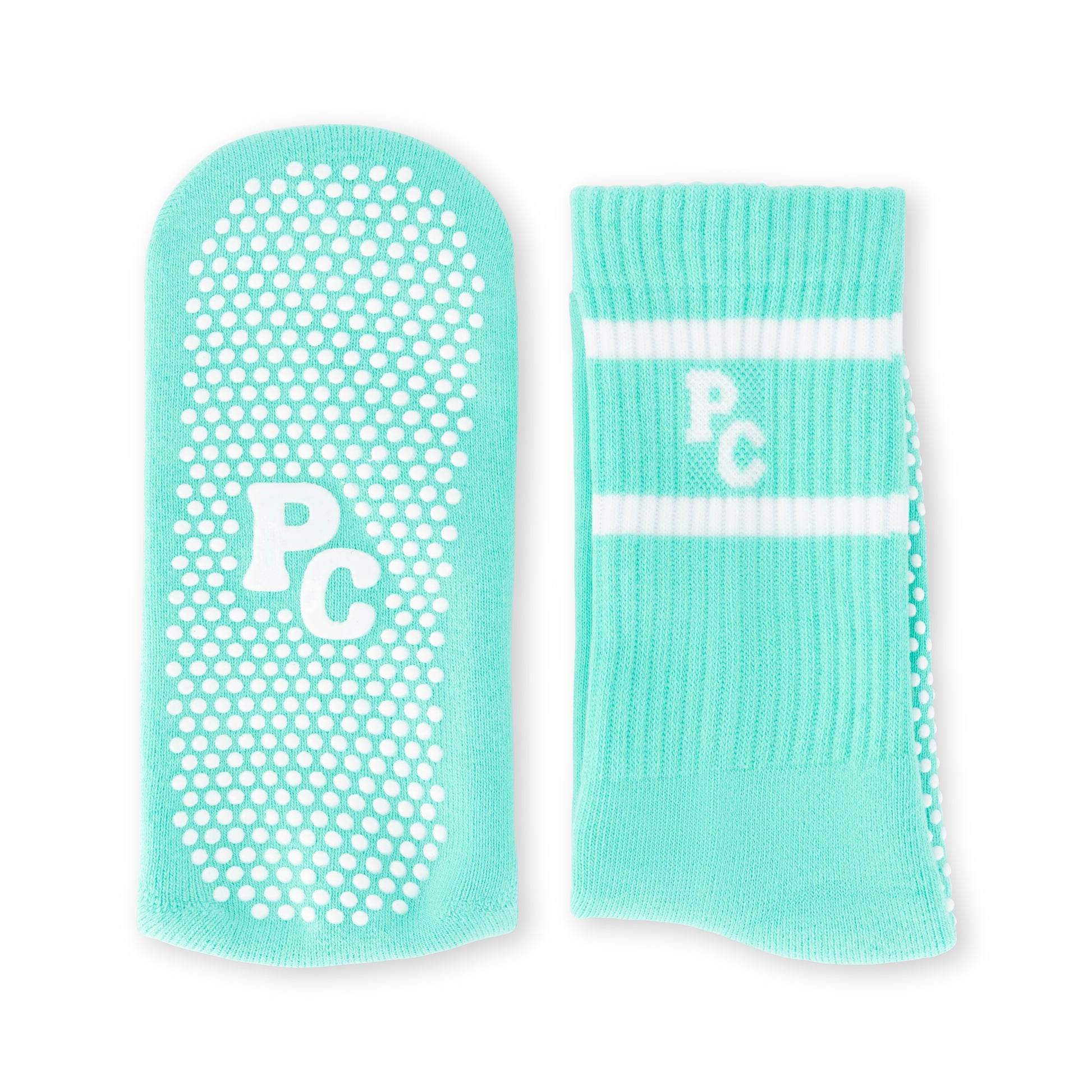 Mint Green Pilates Crew Socks With Rubber Grip 2