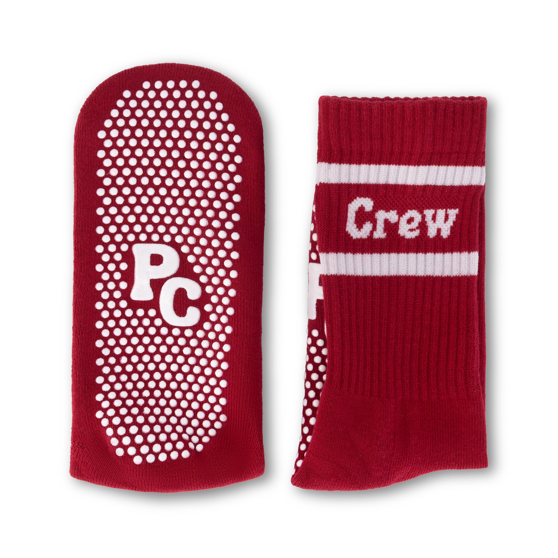 Cherry Red Pilates Socks Crew Length With With Rubber Grip