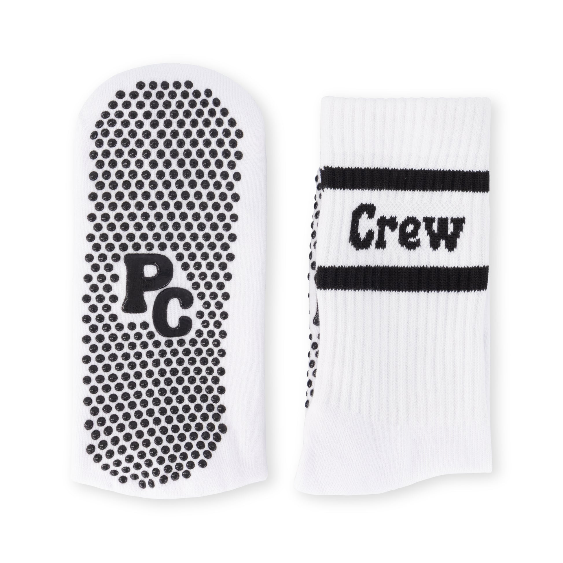 White Pilates Crew Socks With Rubber Grip