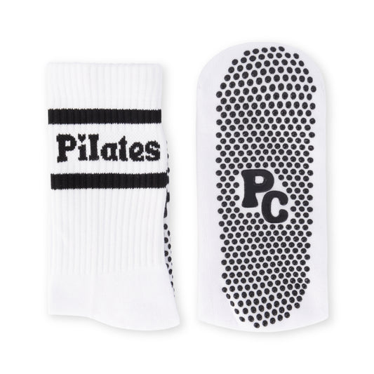 White Pilates Crew Socks With Rubber Grip 3