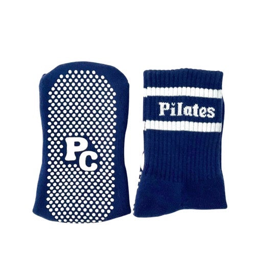 Navy Blue Pilates Socks Crew Length With Grip